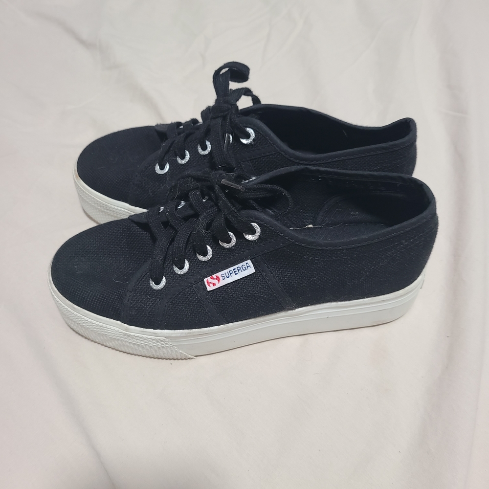 Superga Black Platform Canvas Sneakers Size 37.5